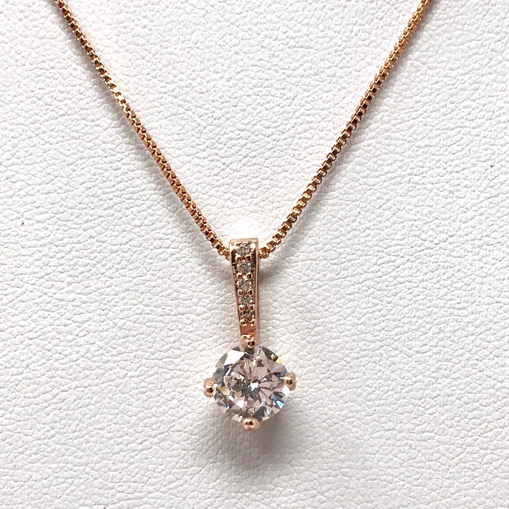 CZ Dainty Pendant Rose Gold Necklace - Picture 2 of 6